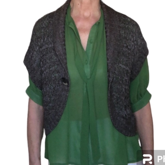 Denver Hayes eclectic Crochet Cropped Shrug Brown Vest  size medium - Picture 7 of 10